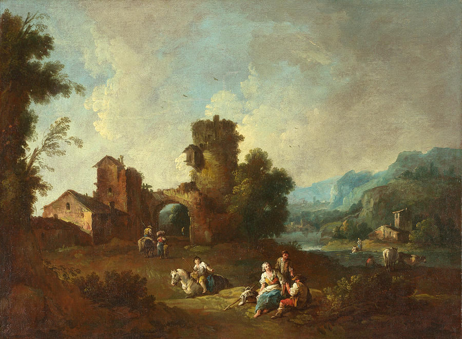 Landscape with a Ruined Tower Painting by Giuseppe Zais