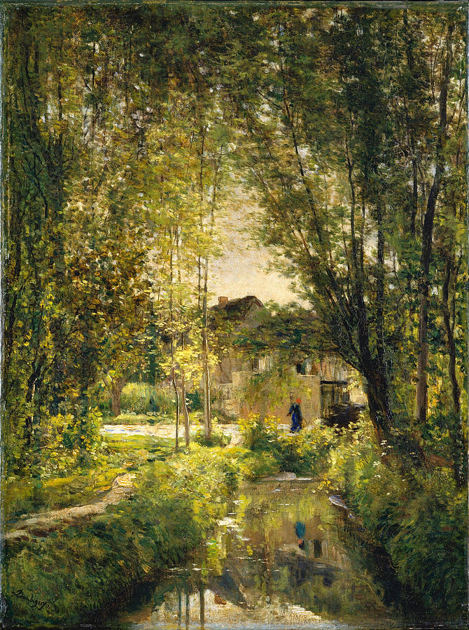Tree Painting - Landscape with a Sunlit Stream by Charles-Francois Daubigny