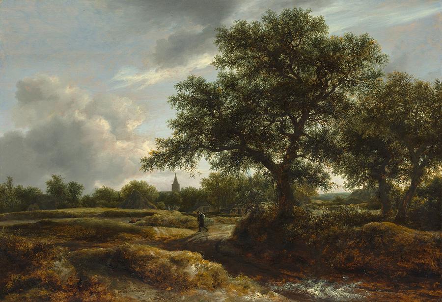 Landscape Painting - Landscape with a Village in the Distance by Jacob van Ruisdael