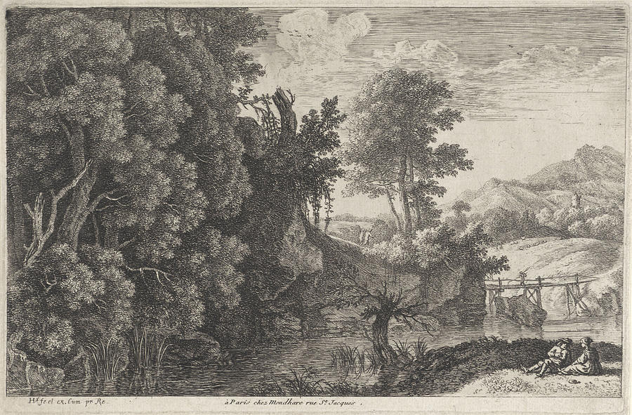 Landscape Drawing - Landscape With A Wooden Bridge, Herman Van Swanevelt by Herman Van Swanevelt And Louis-joseph Mondhare
