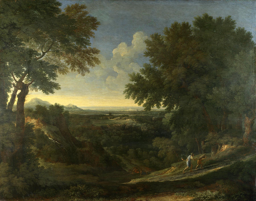 Landscape with Abraham and Isaac Painting by Gaspard Dughet