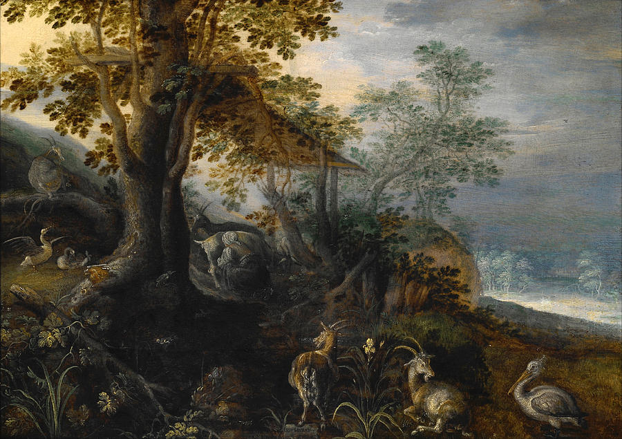 Roelant Savery Painting - Landscape with Animals by Roelant Savery