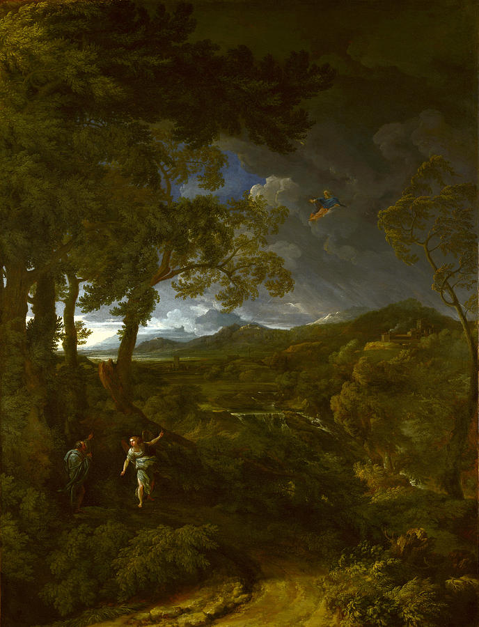 Landscape with Elijah and the Angel Painting by Gaspard Dughet