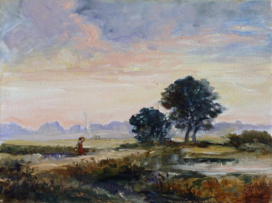 Landscape with figure Painting by Irek Szelag