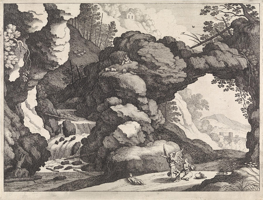 Landscape With Hagar And Ishmael, Willem Van Nieulandt II Drawing by ...