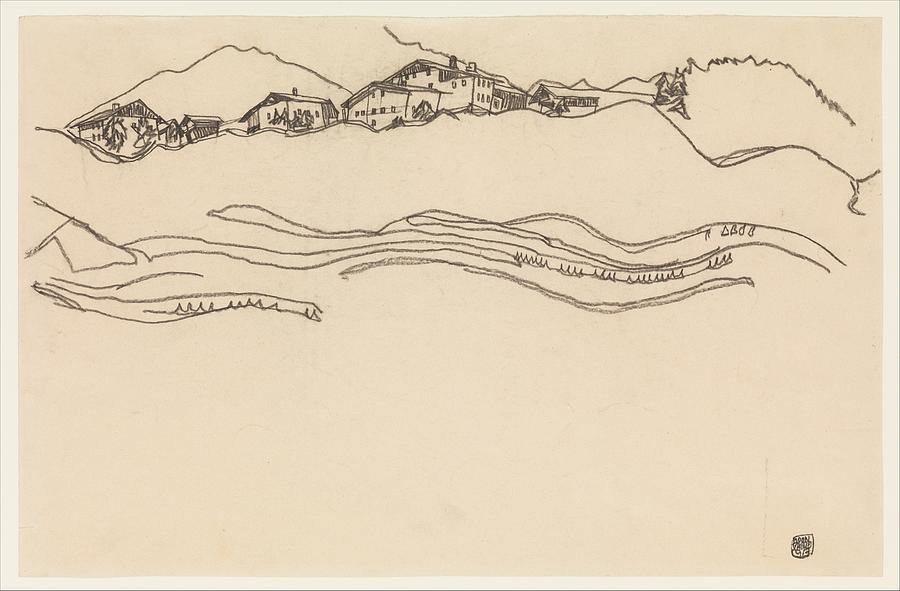 Egon Schiele Drawing - Landscape With Houses by Egon Schiele