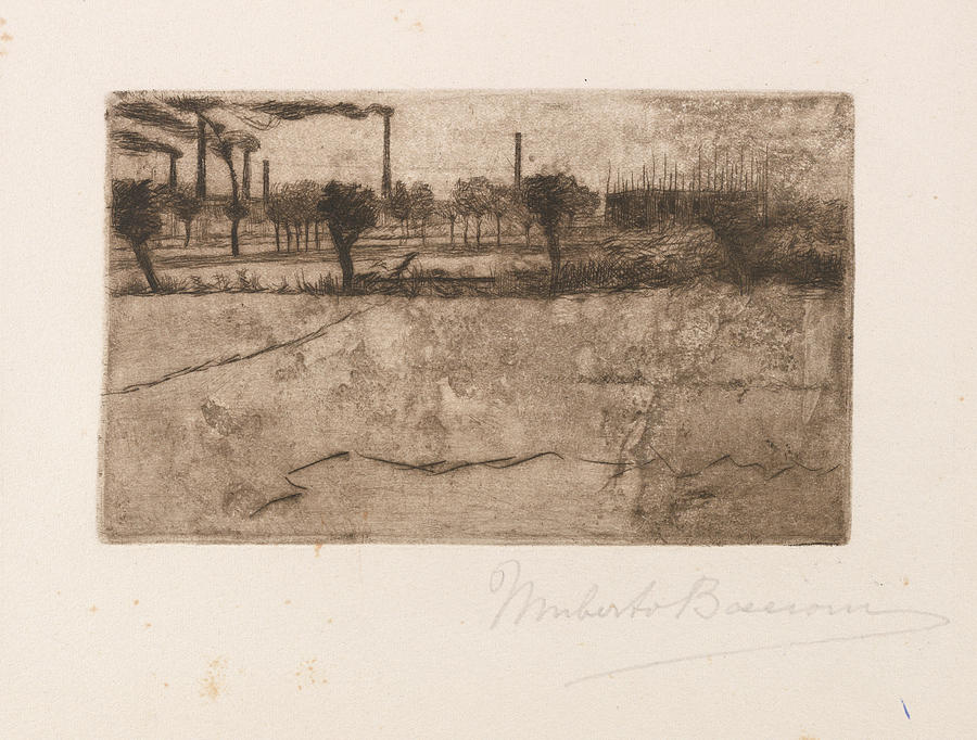 Umberto Boccioni Drawing - Landscape With Industrial Plants by Umberto Boccioni