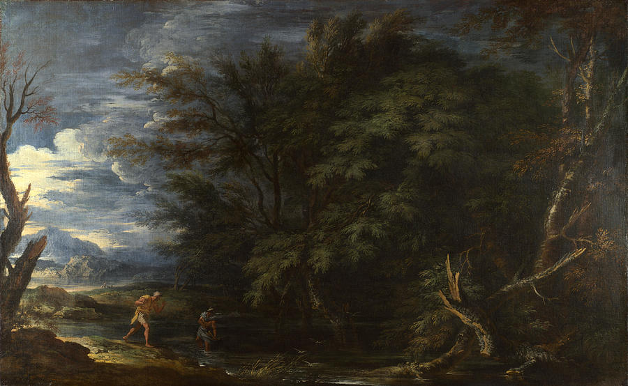 Landscape with Mercury and the Dishonest Woodman Painting by Salvator Rosa