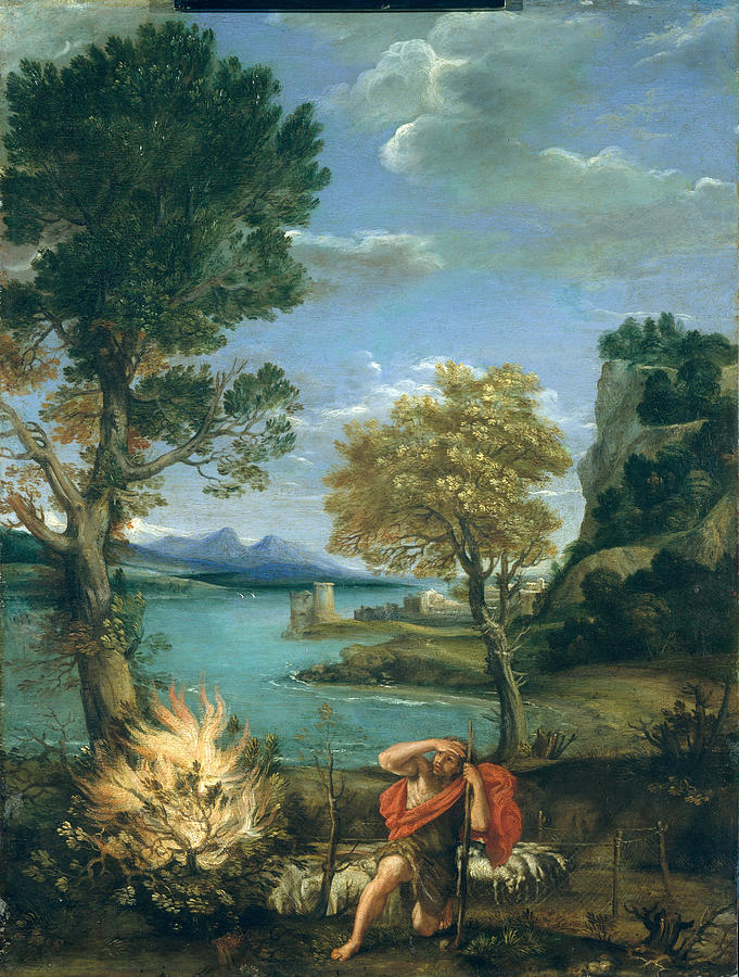 Domenichino Painting - Landscape with Moses and the Burning Bush by Domenichino