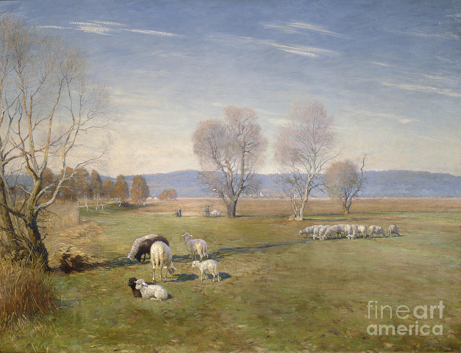 Landscape with sheeps Painting by Christian Skredsvig