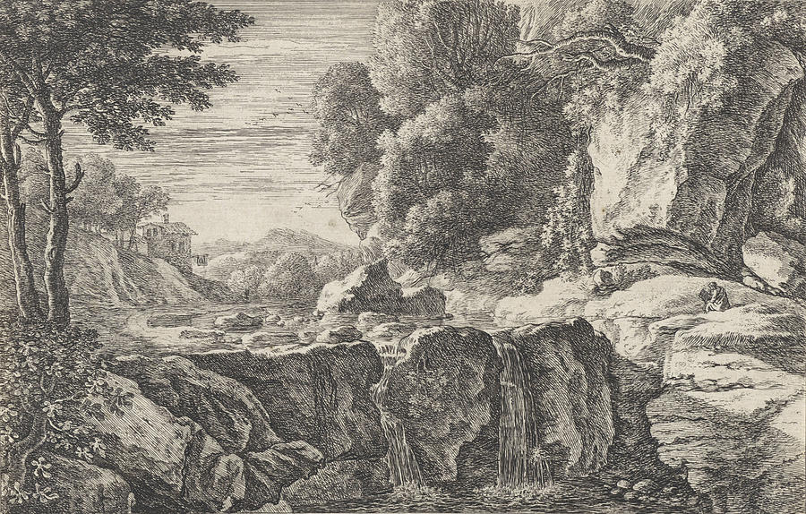 Landscape With Small Waterfall, Herman Van Swanevelt Drawing by Herman ...