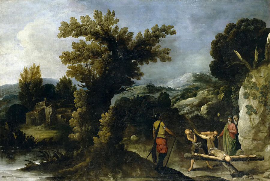 Landscape with the Crucifixion of St Peter Painting by Francisco Collantes