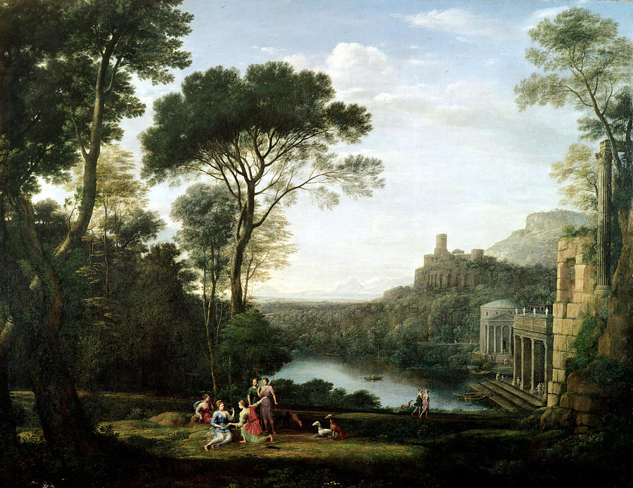 Greek Temple Photograph - Landscape With The Nymph Egeria Oil On Panel by Claude Lorrain