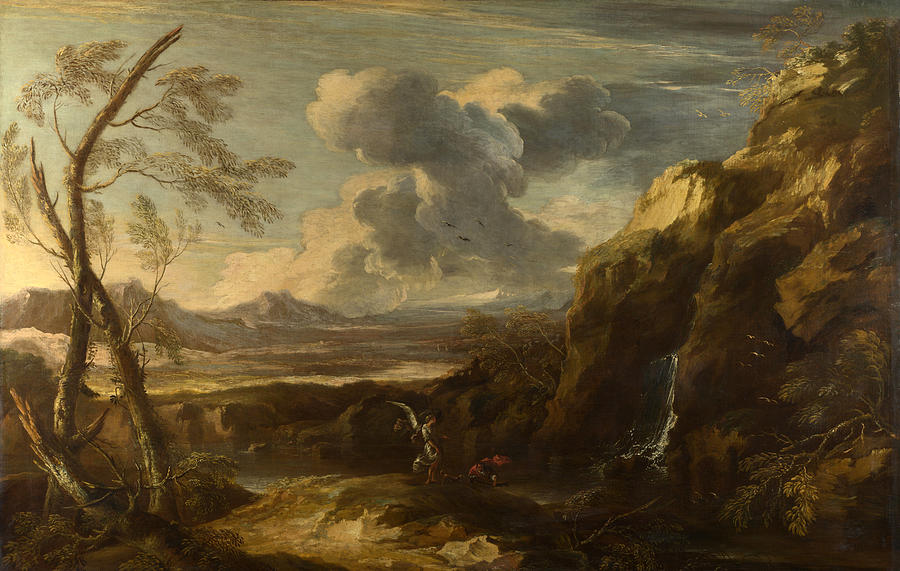 Landscape with Tobias and the Angel Painting by Salvator Rosa