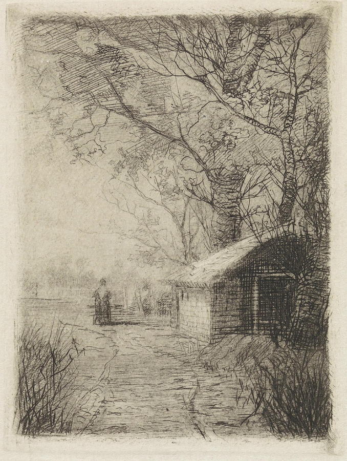 Landscape With Trees, A Barn And A Road, Elias Stark Drawing by Elias ...