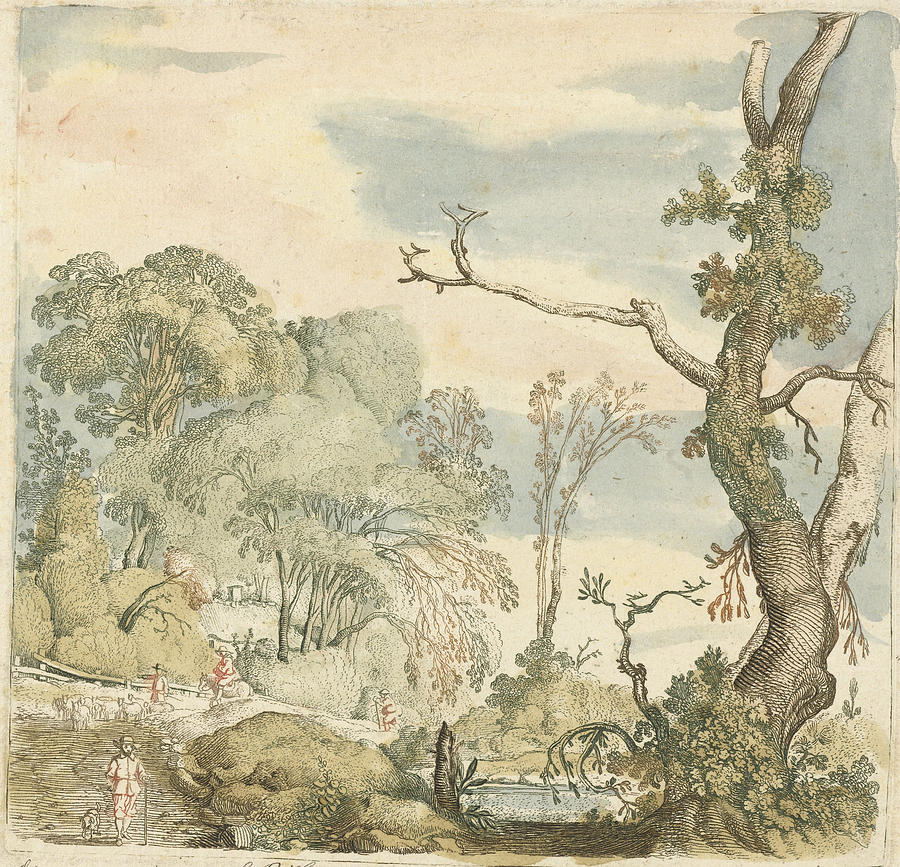 Landscape Drawing - Landscape With Trees, Esaias Van De Velde by Esaias Van De Velde