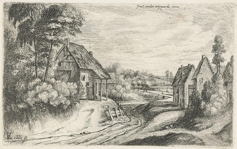 Farm Drawing - Landscape With Two Farms Along A Road, Lodewijk De Vadder by Lodewijk De Vadder
