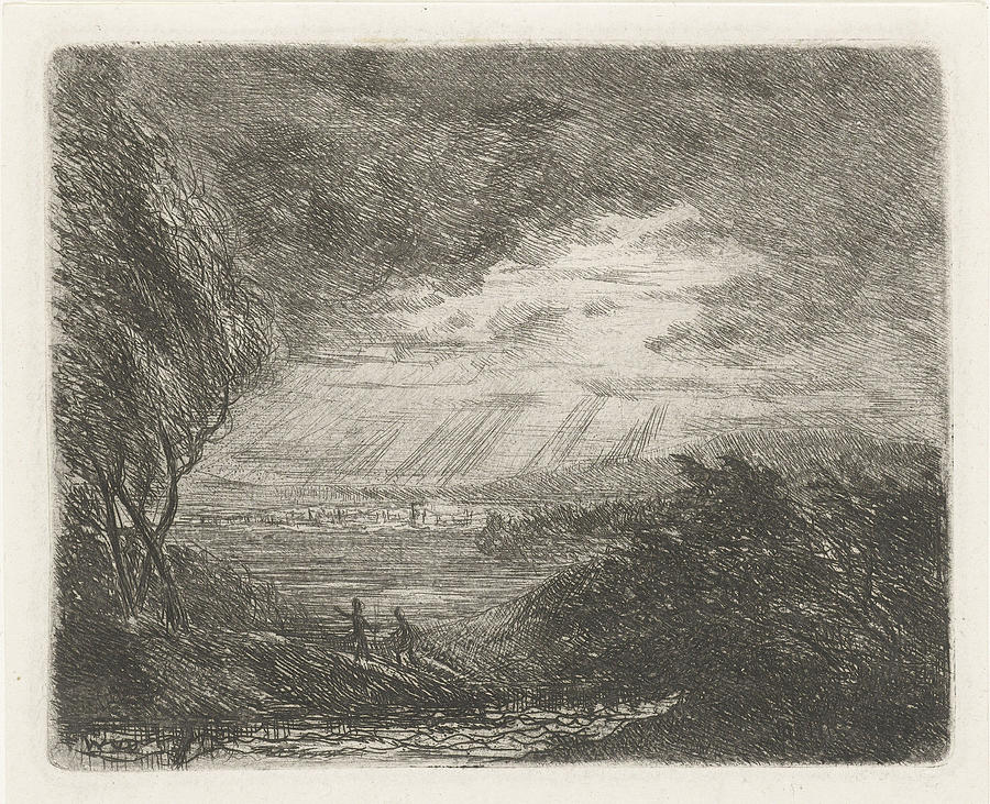 Landscape With Two Figures In Storm And Rain Drawing by Artokoloro ...