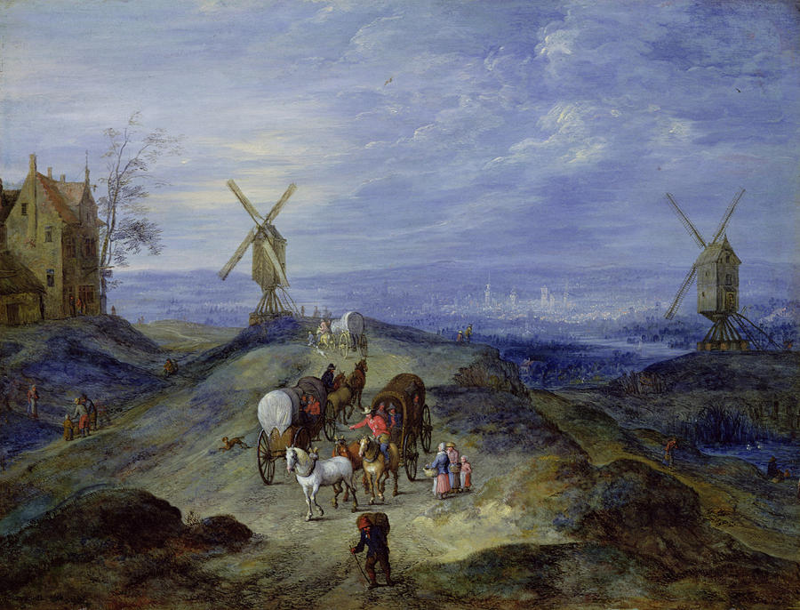 Horse Photograph - Landscape With Two Windmills, 1612 Oil On Canvas by Jan the Elder Brueghel