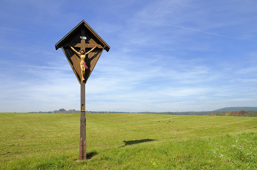 Landscape Photograph - Landscape with wayside crucifix by Matthias Hauser