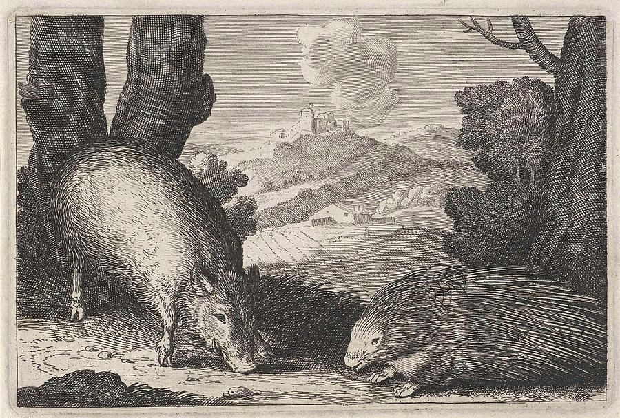 Mammal Drawing - Landscape With Wild Boar And Porcupine, Anonymous by Anonymous