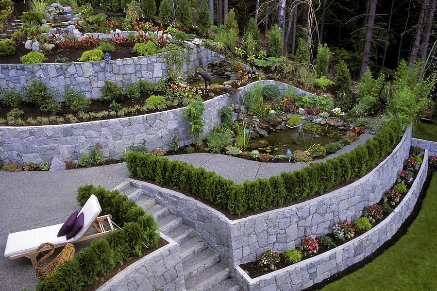 Landscaped Garden Retaining Wall Photograph by Laughingmango