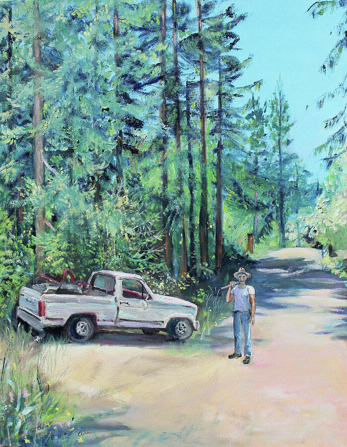 Landscaper Truck and Redwood Trees Painting by Asha Carolyn Young