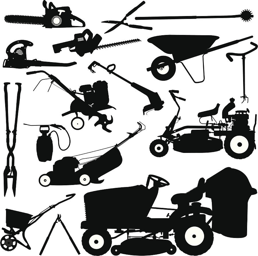 Landscaping Tools, Lawn Mower, Pruners, Wheelbarrow Drawing by KeithBishop