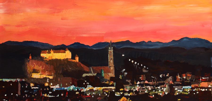 Landshut At Dawn With Alps Painting