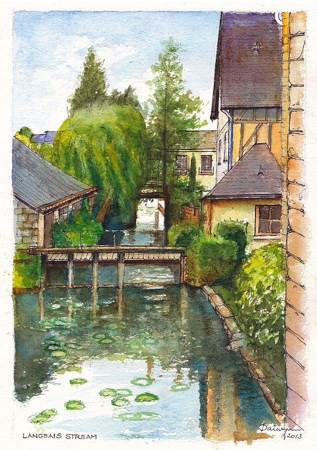 Langeais Stream in the Loire Valley of France Painting by Dai Wynn