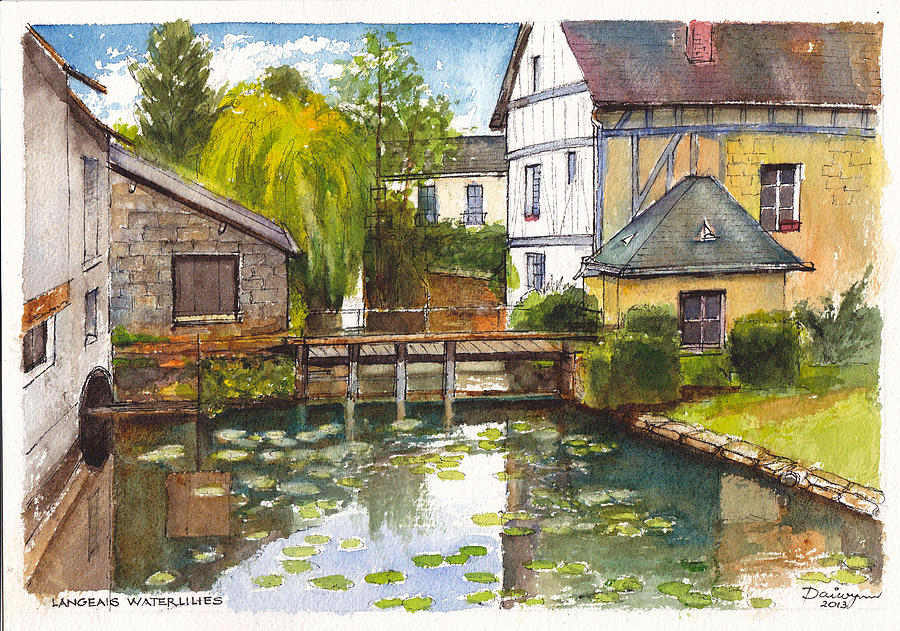 Stream Painting - Langeais Waterlilies in the Loire Valley of France by Dai Wynn