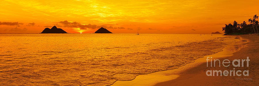 Lanikai Beach Photograph - Lanikai Beach Amber Sunrise Panorama by Aloha Art