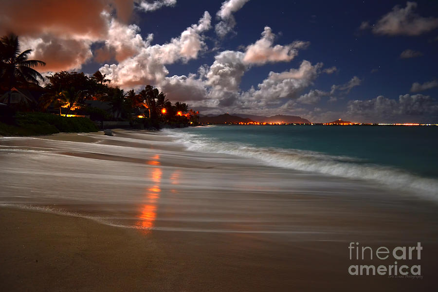 Lanikai Beach Photograph - Lanikai Beach at Night View of Kailua Bay  by Aloha Art