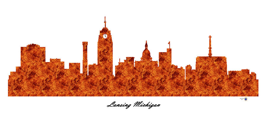 Lansing Michigan Raging Fire Skyline Digital Art by Gregory Murray