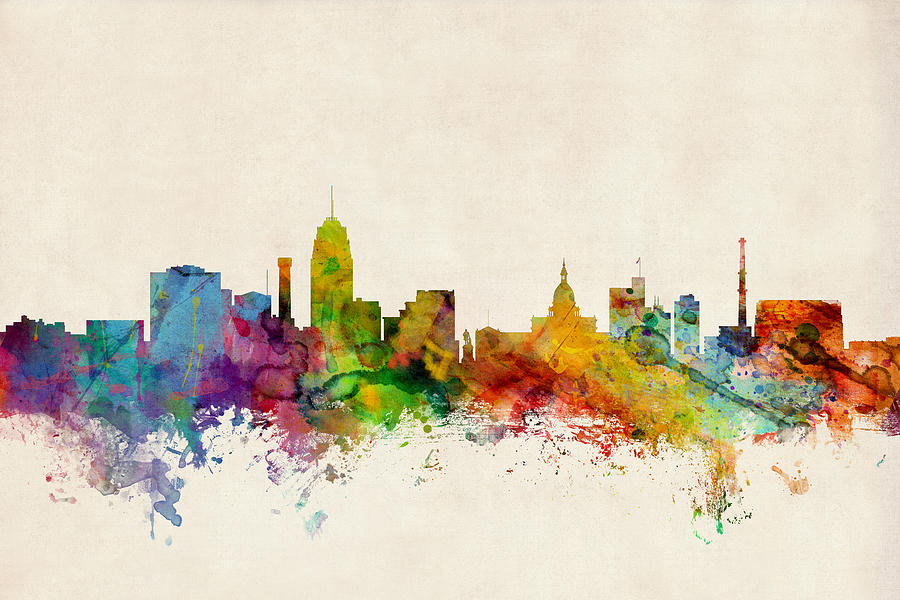 City Digital Art - Lansing Michigan Skyline by Michael Tompsett