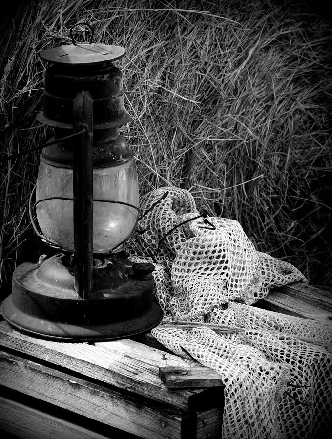 Lantern on Crate BW Photograph by Sheri McLeroy
