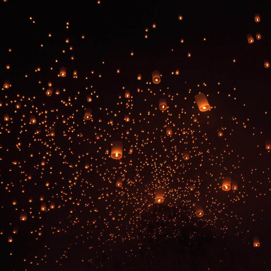 Lanterns Fill The Vast Night Sky During Photograph by Chrispecoraro