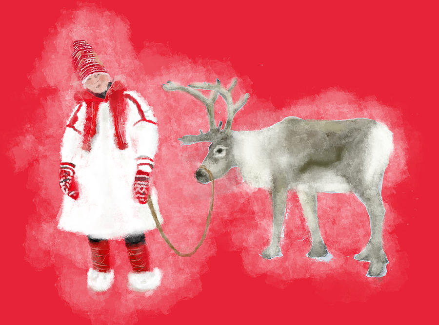 Laplander Folk Christmas In Red Digital Art by Suzanne Powers