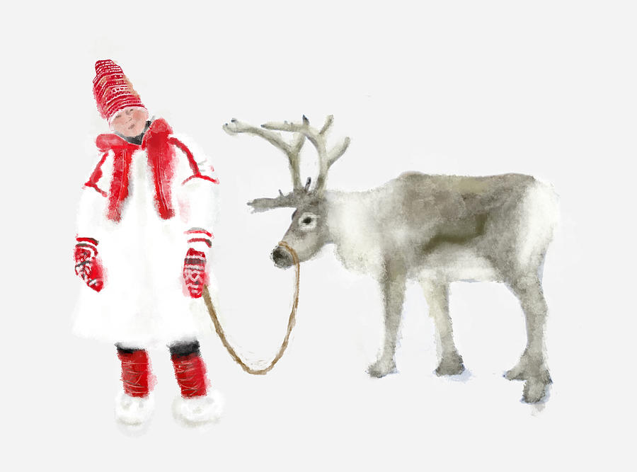Lapplander Folk Christmas In White Digital Art by Suzanne Powers