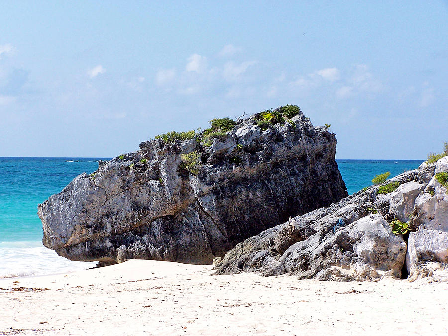 Large Boulder on Beach at Tulum Photograph by Tom Doud