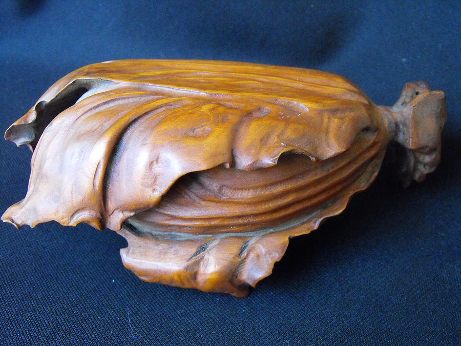 Cabbage Sculpture - Large Chinese wood carving in shape of cabbage by Anonymous