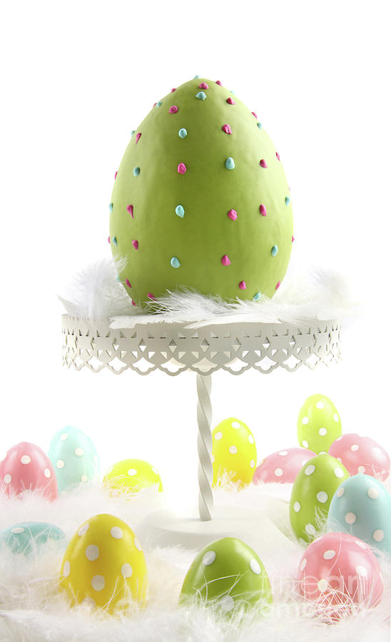 Cake Photograph - Large colored easter egg with feathers  by Sandra Cunningham