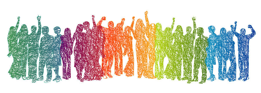 Large Crowd Rainbow Scribble Drawing by A-Digit