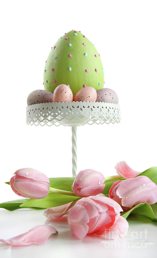 Large Easter egg with pink tulips  Photograph by Sandra Cunningham