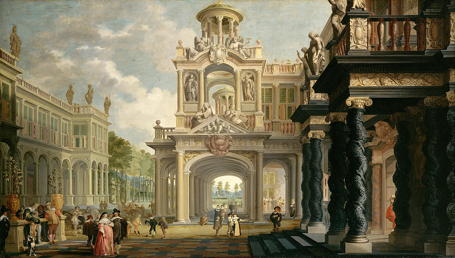 Large Garden Palace Painting by Dirck van Delen