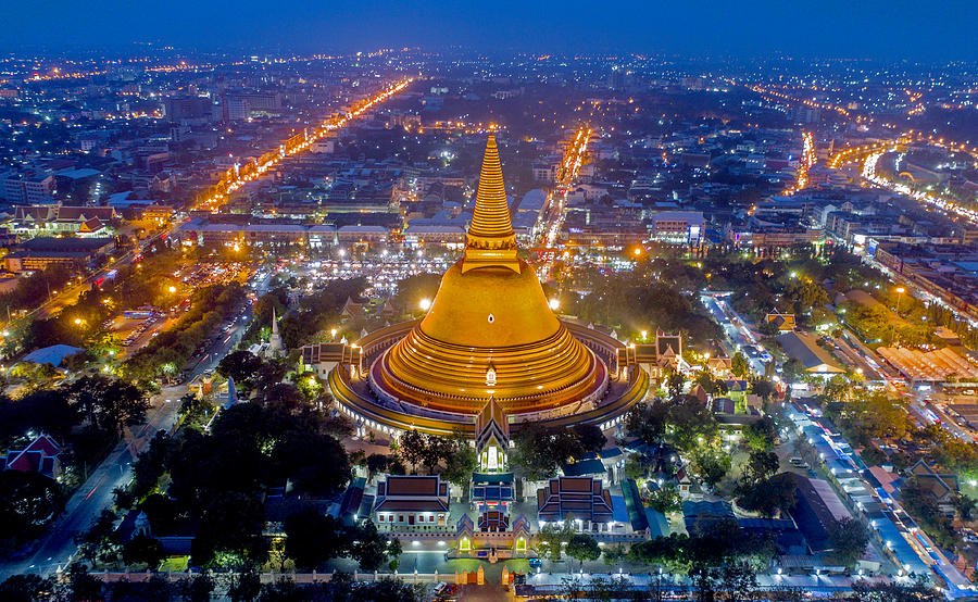 Large golden pagoda Thailand Photograph by Mantaphoto
