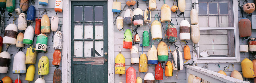Color Image Photograph - Large Group Of Buoys Hanging On A by Panoramic Images