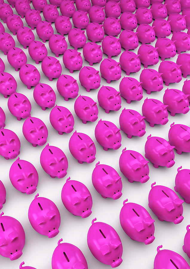 Large Group Of Pink Piggy Banks In Rows Photograph by Ikon Ikon Images