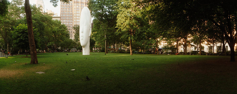 New York City Photograph - Large Head Sculpture In A Park, Madison by Panoramic Images