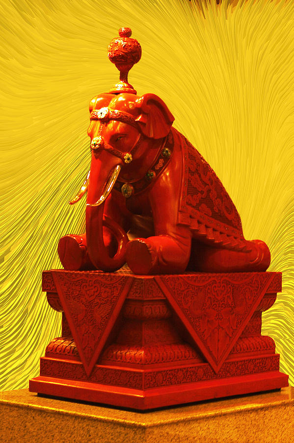large Red Stone Elephant Digital Art by Linda Phelps